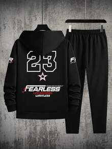 2件套男士秋季字母印花连帽衫和裤子套装 - 彩色 - 查看 3