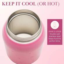Stainless Steel Food Jar, Double Wall Vacuum Sealed Insulated Food Storage Container With Carry Handle Lid, 24Ounce, Pink With Heart Design