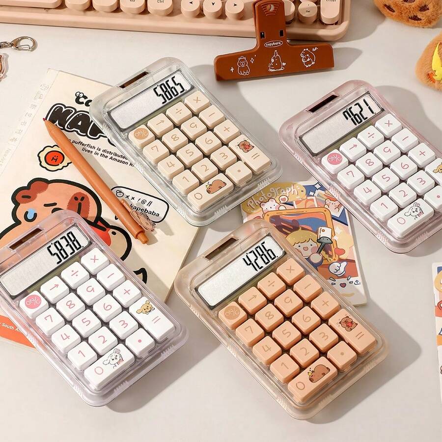 1pcs Transparent Color Solar Dual Power Calculator - Designed Cute And Compact, With Large Screen And Buttons, High-Precision 10 Digit Number Capability, Suitable For Offices, Schools, And Homes - one-size - View 1
