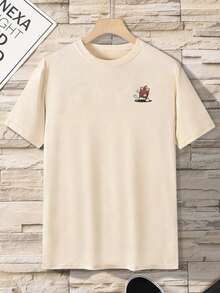 Men's Summer Fashion Short Sleeve T-Shirt With Graffiti Print - Apricot - View 2