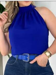 STYLISH WOMEN'S HIGH NECK TIE-UP BLOUSES - Blue - View 4