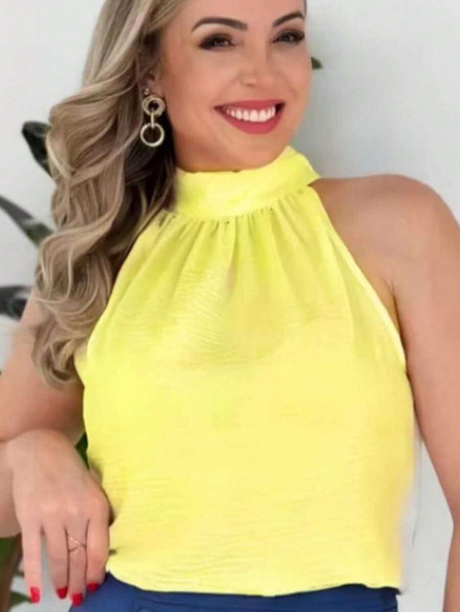 STYLISH WOMEN'S HIGH NECK TIE-UP BLOUSES - Yellow - View 1