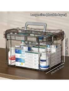 1pc Dual Layer Transparent PVC Pill Box - Convenient Medication Storage Box, Suitable For Home & Travel, No Power Needed, Lightweight & Portable, Matte Surface, Can Be Placed On Tabletop, Independent Design, Capacity Less Than 3.2 Cubic Feet, Max Height 27 Inches, Waterproof, Flip-Top Closure, Multi-Purpose Storage Box