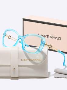 LINFEMAND LNFEMAND Fashion Oval Cat Eye Frame Contrast Color Glasses Design Metal Flower Arm Everyday Commute Elegant Date Office Non-Prescription Holiday Gift - Clear - View 4