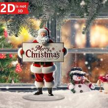 1 Piece 2D Merry Christmas Santa Claus Desktop Decoration, With Festive Slogan - Versatile Holiday Decor For Home And Office, Including Display Base Creative Decoration - 1個 - 查看 7