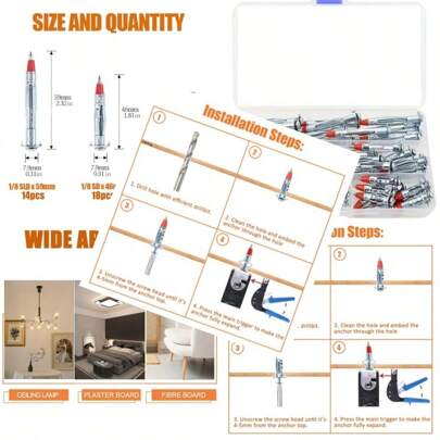 52pcs Boxed Galvanized Steel Hollow Wall Drive Anchor Expansion Screws Cross SelfTapping Expansion Bolts 1 8 Size 35mm To 59mm For Drywall And Wall Fixing