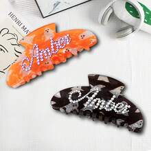 Personalized Halloween Theme Hair Clips, Women's Hair Clips With Custom Rhinestone Name, Suitable For Sparse And Thick Hair, Great Gift For Girls, Wives, Couples, Fashionable Hair Accessory For Halloween And Daily Wear, Excellent Halloween Gift - Orange - View 7