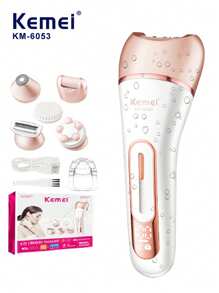 Kemei KM-6053 Women's Electric Hair Removal Device, 6-In-1 Multifunctional Ladies Shaver, Equipped With 6 Heads, Suitable For Face, Nose, Legs, Underarms, Hair Removal Tool, Portable Travel Eyebrow Trimmer, Halloween, Christmas Gift.