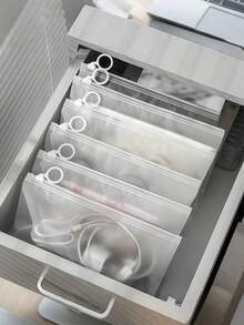 5/10个透明磨砂环拉链袋，透明塑料拉链收纳袋，便携式多功能透明拉链袋，简易分类收纳袋，适用于内衣、化妆品、文具、旅行收纳袋、行李箱和隔层、衣服、内衣和洗漱用品防水旅行收纳袋 - 彩色 - 查看 2