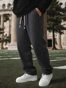 1 件男士宽松阔腿纯色休闲裤，适合所有季节的日常穿着 - 黑色 - 查看 8