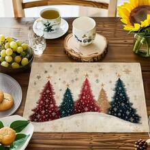 1/2/4/6pcs,Home Decor, Christmas Element Pattern Printed Linen Placemat, Table Mats, The Size Is 12 * 18inch/30 * 45cm, Suitable For Dining Tables, Versatile Seasonal Decoration In Spring, Summer, Autumn, Winter, Modern Style Washable Table Mat, Heat-Resistant, Stain Resistant, Room Decoration, Table Mat, Coaster, Kitchen Table Mat, Party Decoration, Home Decoration, Ideal Christmas Gift - Multicolor - View 19