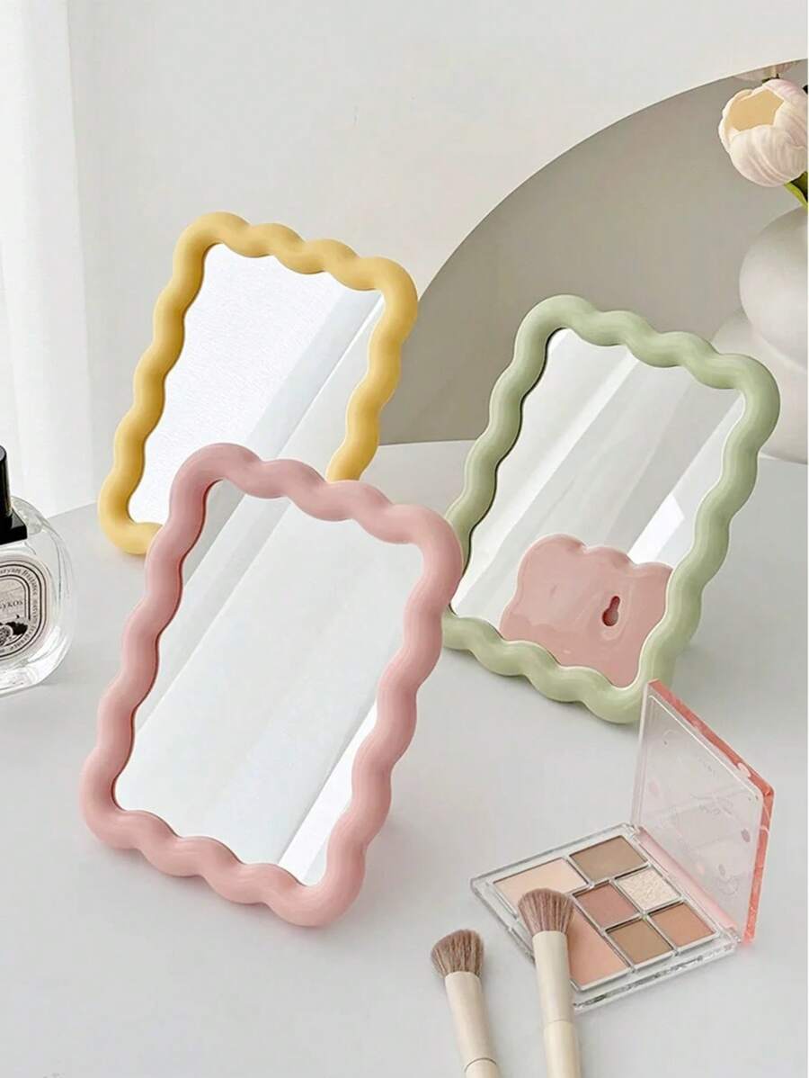 Cream Makeup Mirror, Portable Vanity Mirror For Student Desk, Home Use, Dorm Essential,Makeup,Cheap,Room Decor,Vanity,Travel,Bedroom,Makeup Accessories,Mirror,Vanity Mirror