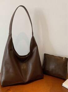 Korean Minimalist Casual Pu Tote Bag Combination Bag, Autumn And Winter Retro All-In- Shoulder Tote Bag, With Change Bag Mother Bag, Large Capacity Commute Shopping Bag, School Supplies, School Bag, School Handbag, School Tote Bag, School Bookbag, Back To School Bags, Waterproof, Lightweight, Portable, Business Casual, Suitable For Women College Students, Teacher, Perfect For Back To School, First Day Of School, Work , Business, Commute, Holiday