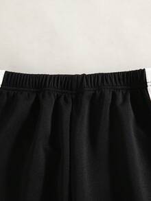 Boys' Casual Elastic Waist Pants With Woven Tape Patchwork Design, Spring/Autumn - Black - View 3