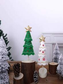 1pc Cute Christmas Tree Fabric And Wooden Ornaments, Window And Desktop Christmas Embroidered Snowflake Decor