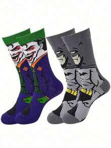 Warner Bros 2Pairs Flashman Joker Super Cartoon Anime Socks Long Tube Socks For Men Christmas Halloween Novelty Funny Happy Crazy Socks