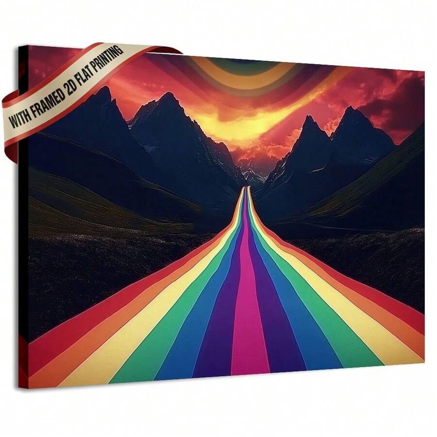 1pc 30*40cm(12x16inch) Modern Canvas Wall Art Print Art Abstract Abstract Rainbow Road Fantasy Poster Modern Elegant Canvas Painting Art Perfect Living Room Bedroom And Office Any Occasion Ideal Decorations.Stretched And Framed Ready To Hang.