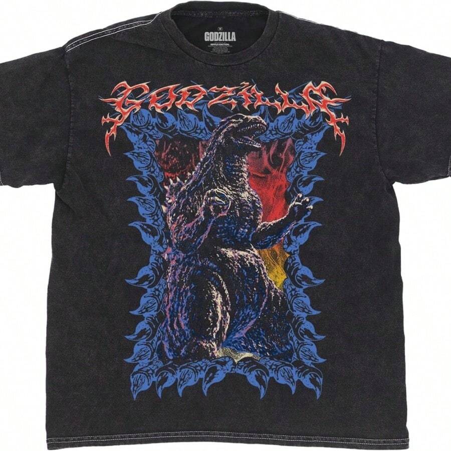 Ripple Junction Godzillas Men's Short Sleeve T-Shirt King Of Monsters Metal Gojira Kaiju Mineral Wash Officially Licensed - 黑色 - 查看 1