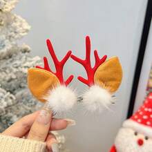 2pcs Reindeer Antler Hair Clips With Pom-Pons And Ears, Christmas Women's Hair Accessories For The Festival, Santa Claus, Bells, Pom-Pons Decorated Hair Clips, Very Suitable For Seasonal Celebrations And Decorations, Festival Party Prop Accessories, Hair Clips, Plastic Material, Christmas Small Gifts
