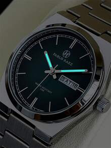 Pablo Raez 1 chiếc đồng hồ đeo tay nam phong cách retro, phụ kiện mùa hè sang trọng bằng thép không gỉ, đồng hồ nam quyến rũ nguyên bản, trang sức bạc, không phai màu, dây đeo kim loại dày, mặt số đen, chống nước 50M. - Bạc - Xem 12