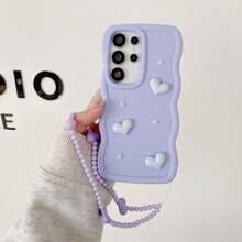 (手环) (DIY心形珍珠) 马卡龙手机壳+手机绳，适用于 17 Pro Max/16 Pro Max/15 Pro Max/14 Pro Max/13 Pro Max/12 Pro Max/11 Pro Max/XS Max/7/8 Plus, OPPO, VIVO, Honor, Transsion 防水防震防摔防刮