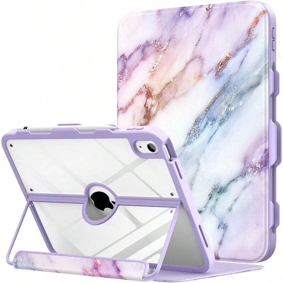 DMoKo For IPad 11inch A16 11th Generation Case 2025 IPad 10th Generation Case With Pencil Holder 2022 10.9 Inch Builtin Screen Protector Clear Back Multi Angle Viewing Stand Purple Marble01 - MarblePurple - View 1