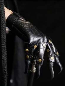 1 双深色尖刺仿鳄鱼 PU 皮革万圣节个性化服装龙爪狼人锋利手套，亮面外观，男女通用，节日派对舞台服装角色扮演红龙/狼人手套 - 彩色 - 查看 6