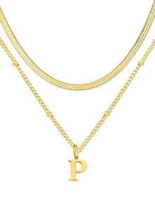 1 件迷你心形吊坠和不锈钢字母项链 - 双层可调节链条项链，26 个字母双层可调节链条珠宝，极简主义奢华，时尚百搭高端优雅简约风格，适合日常休闲、派对、通勤、度假，是送给女性的绝佳礼物