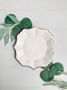 10Pcs/30Pcs-Pack White Paper Party Plates With Golden Foil Scalloped Edging For Birthday Wedding (9 Inches)