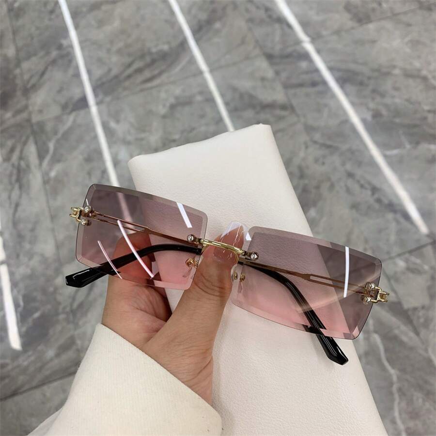 Retro Rimless Glasses - Pink Green Gradient Lenses, Simple Retro Style Lightweight Frame Suitable For Men And Women For Daily And Formal Wear, Non-Prescription Fashion Glasses, Durable Accessories, Fashion  Item, Exquisite Design, Must-Have For  People