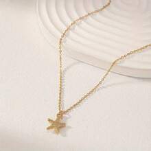 1 件女士时尚简约金色海星和贝壳海洋海滩风格吊坠项链，不锈钢，适合日常佩戴、节日、礼物 - 金黃色 - 查看 5