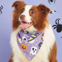 1pc Halloween Funny Pet Bandana Dog Scarf, New Cartoon Print Dog Puppy Triangular Scarf Pet Supplies, Machine Washable