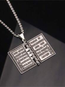 Valentine's Day 1pc Flip Page Bible Lord's Prayer Book Pendant Necklace, Fashion Versatile Sweater Chain For Daily Wear - 經文項鍊 - 查看 4