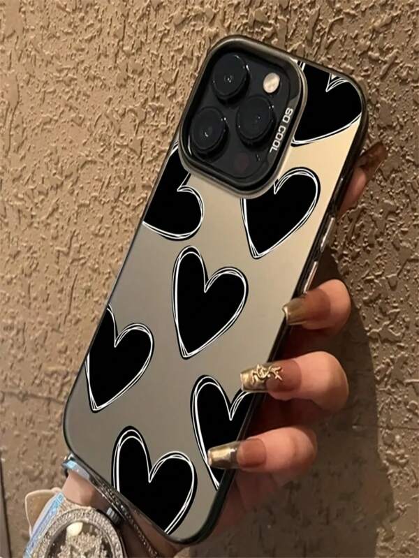 Laser Black Heart Phone Case Compatible With Apple 14 Pro, 13, 11/12, 15 Plus, 14 Pro Max, 12 Mini, 14, 13 Soft Cover, 15 Pro Max, 16 Series