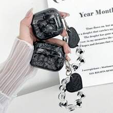 1个装 IMD 黑色贝壳图案耳机保护套 - 高品质保护套，配有黑色爱心挂绳，兼容 2/3/4/1/Pro/Pro（第二代）Pro 3，防震，是送给女孩和青少年的理想礼物