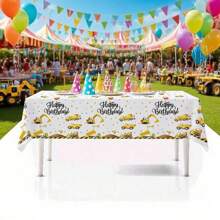 1pc Disposable Tablecloth With Engineering Vehicle Patterns For Boys' Birthday Christmas Decorations Autumn Decor Home Halloween Decoration Wedding Bedroom Decor Autumn Decor Room Decor Bedroom Room Decor Home Decor Back To School Holiday Essential Winter Decor