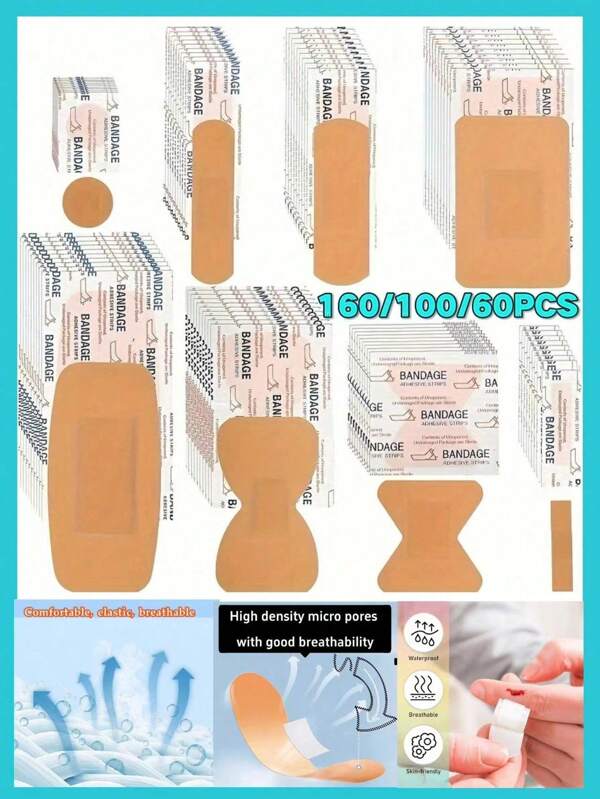 160/100/60/50PCS Combination Band Aids, Various Bandage Packs, Different Sizes Of Fingertip Bandages, Waterproof Band Aids, Various Shapes Of Finger Joint Band Aids, Creative Dressings And Wound Dressings, Breathable Adhesive Bandages, Emergency Wound Care, Scraping, Foaming, With Multiple Styles To Choose From For Emergency Kit Bag