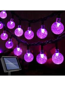 Solar Light String, Solar IP65 Bubble Ball Light String, Crystal Ball Solar Light With 8 Functions, 20LEDS Warm White Color Blue Purple Five Colors Christmas Halloween Decorations