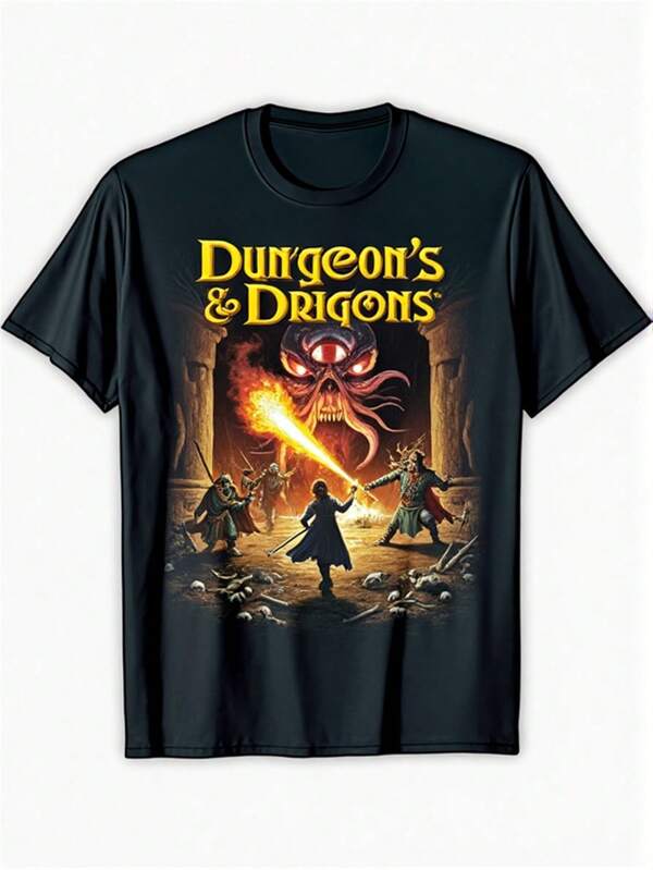 Men  Size Men  T-Shirt Black DD Graphic Tee With Beholder Battle Scene Relaxed Fit Tabletop RPG Gamer Shirt Official  Merchandise For Adults  Decor Gaming Fan Apparel  Men Size L-3XL