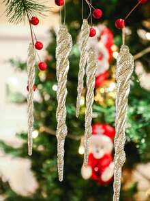 5 Stücke verdrehte Kunststoff-Eiszapfen-Hängeornamente für Weihnachtsbaum-Dekorationen und Feiertagsparty-Hochzeitsdekoration (Gold), geeignet für Raumdekoration, Heimdekoration, Schlafzimmerdekoration, Weihnachtsdekoration, Weihnachtsgeschenke, Geburtstagsgeschenke, Hochzeitsdekoration, Weihnachtsdekoration, Winter