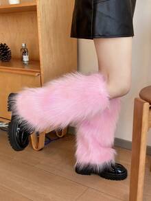 Women's Fluffy Leg Warmers - Soft & Plush Boot Covers For Winter, Ideal For Halloween And Santa Claus Costumes - Pink - View 6