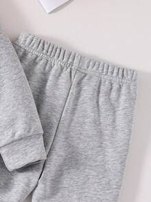 Tween Girls' Heart Print Crew Neck Casual Sweatshirt And Flare Pants Set - 灰色 - 查看 5