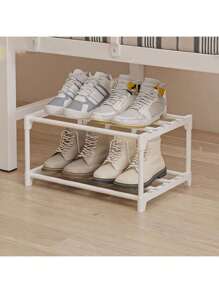 2 层节省空间的鞋架 - 耐用的金属和塑料多功能储物架，用于存放鞋子、靴子、珠宝、手表 - 坚固紧凑的设计，适用于入口、壁橱、小空间、鞋子收纳整理器 1 件多层鞋架、床下鞋架、鞋子收纳架、易于存放和整理家用鞋子、多功能储物架、节省空间的鞋架、大容量车库鞋架，适用于卧室、走廊，可容纳 2 双大鞋或 3 双小鞋