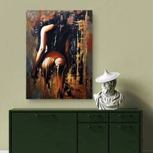 1 PIEZA Obra de arte de lienzo abstracta contemporánea enmarcada - Silueta femenina sensual con tonos dorados y negros, listo para colgar, decoración moderna para sala de estar, dormitorio, oficina, obra de arte de lienzo, pintura artística, obra de arte lista para galería, pintura decorativa, diseñadores de interiores, impresión de alta calidad, obra de arte enmarcada, diseñadores y artistas (lienzo envuelto) - Multicolor - Ver 3