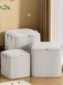 1PC Checkered Clothing Storage Bag, Quilt Storage Bag, Foldable Large Capacity Clothing Storage Bag, Moving Organization Bag, Out Of Season Clothing Storage Bag, Wardrobe Classified Storage, Soft Cloth Storage Bag With Zipper Waterproof And Dustproof, Suitable For Home Storage Of Blankets, Pants, Clothing, Toys, Etc., Home Storage Of Decorative Items