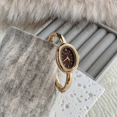 1pc Vintage Luxury Gold/Silver Color Petite Women Bracelet Watch, Fashionable Minimalist Elegant Quartz Watch, Suitable For Daily Wear, Birthday Gift