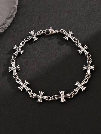 1pc Men's Edgy Double-Sided Cross Bracelet, Vintage Alloy Street Fashion Accessory