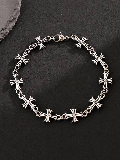 1 pieza Brazalete cruzado de doble cara para hombre, accesorio de moda callejera vintage de aleación