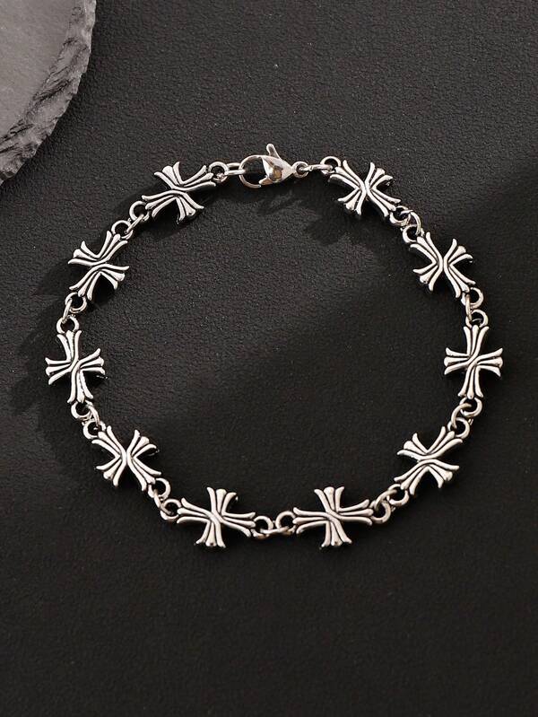 1 ชิ้น สร้อยข้อมือ Cross ผู้ชายทันสมัย แบบสองด้าน, เครื่องประดับแฟชั่นถนน วินเทจ ผสมโลหะ