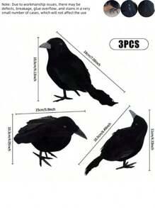 3 piezas - Decoraciones de cuervo de Halloween - Decoraciones realistas y espeluznantes de cuervos negros de plumas para Halloween, decoraciones de cuervos y cuervos para interiores y exteriores, pájaros negros espeluznantes para decoraciones de Halloween, otoño, Día de la Cosecha, decoraciones de habitación, decoraciones de dormitorio